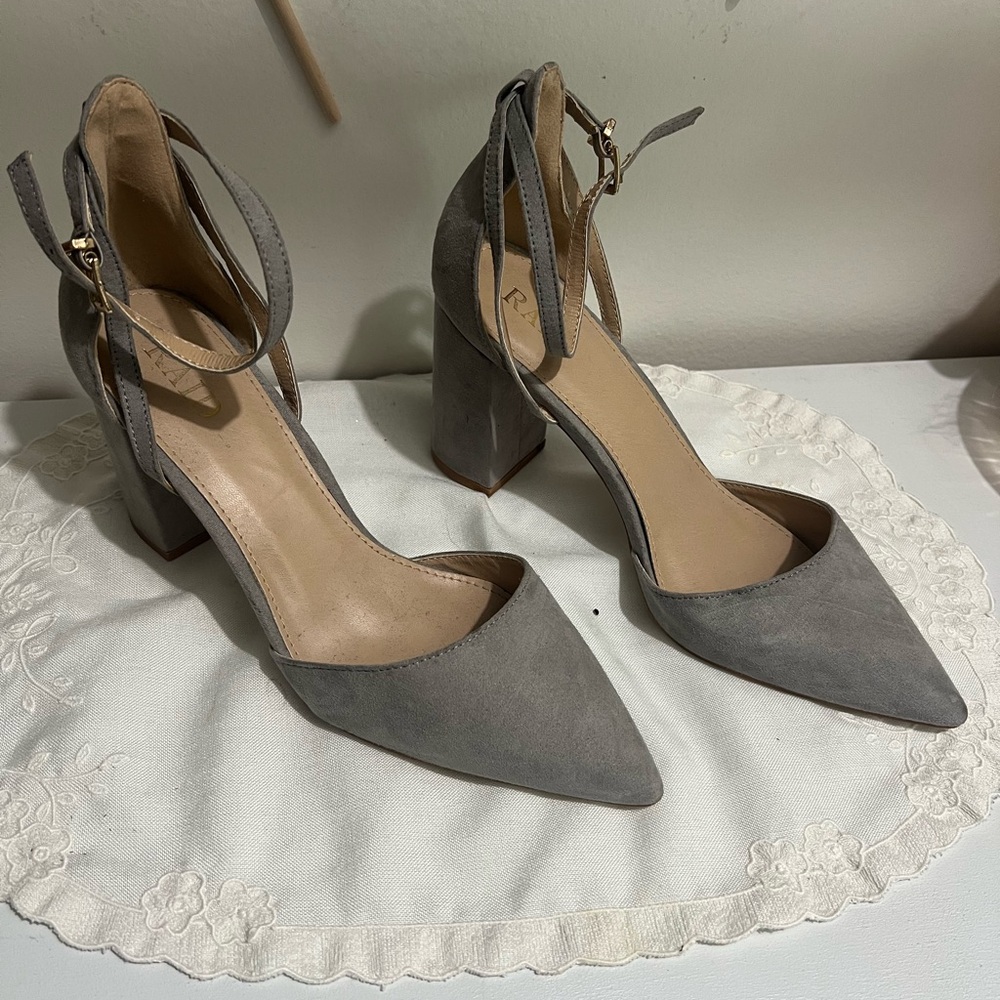 Gray Suede Block Heels
